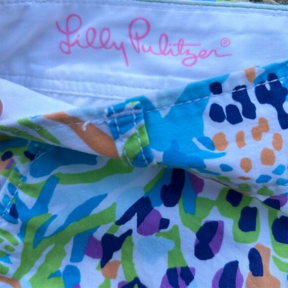 Lilly Pulitzer Callahan Sea Soiree Chino Shorts Blue Floral Women's Button Zip 0 - Picture 4 of 6